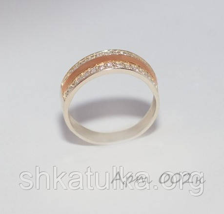 Серебряное кольцо с золотом и цирконом №2н - фото 1 - id-p492326728