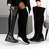 Молодіжні чорні еластичні ботфорти на флісі на танкетці, фото 10