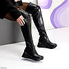 Молодіжні чорні еластичні ботфорти на флісі на танкетці, фото 5