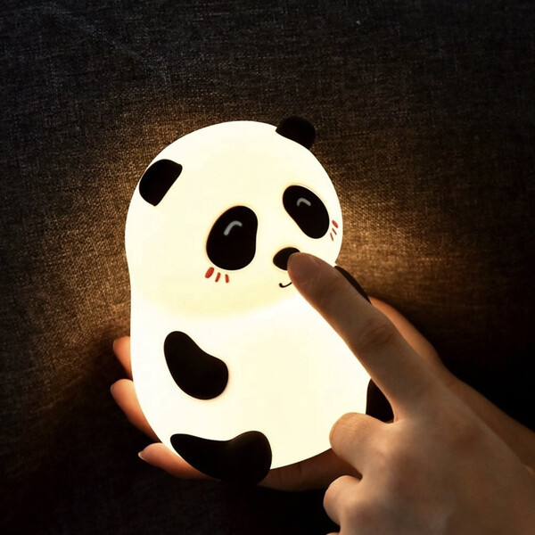 Дитячий силіконовий світильник нічник Панда м'який 14 см з різнокольоровим підсвічуванням (60701), фото 1