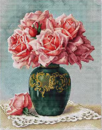 Набір для вишивання "Roses in a vase". AIDA 14CT , 32*38 см.. БЕЗ нанесення на канву схеми., фото 1