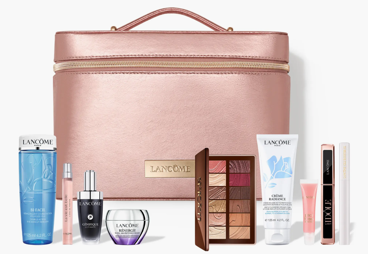 Подарунковий набір Lancome Holiday 2025 Beauty Box: доглядові засоби, парфум, крем, сироватка, туш та палітра тіней, фото 1