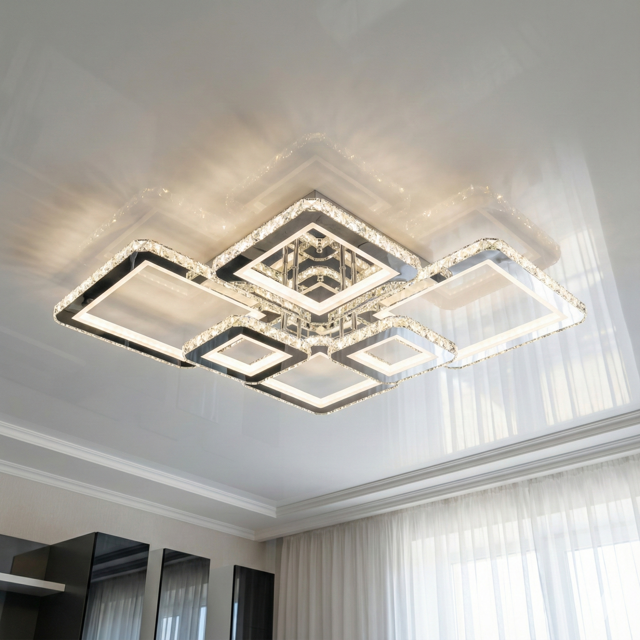 Велика кришталева люстра в зал SVET 292W до 40 м² колір Хром SY-19376/4+2 CR, фото 1