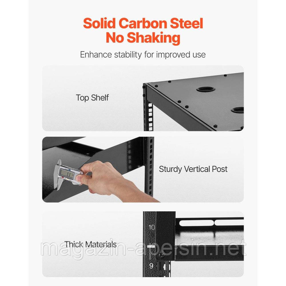 Мережева стійка VEVOR 12U з відкритою рамою, глибиною 585 мм, для настінного або підлогового монтажу на сервер, 4-стійкова