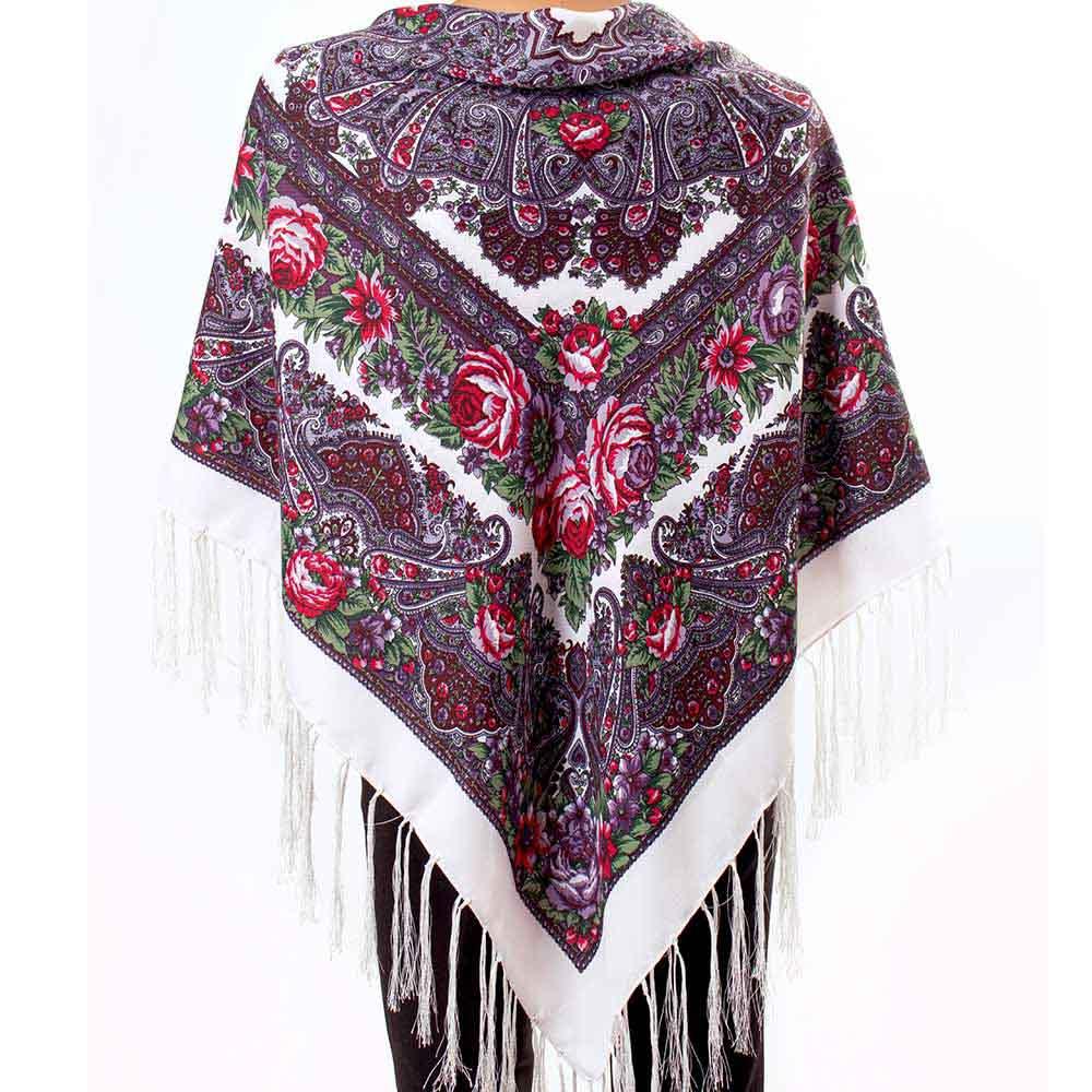 Хустка Квіти біло-фіолетова 120×120 см