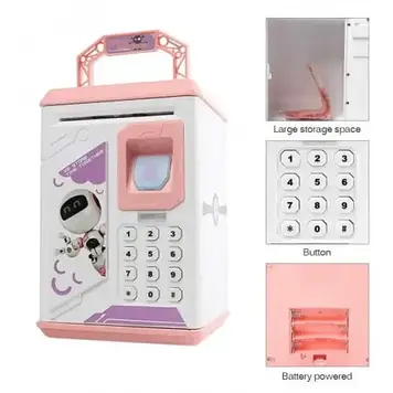 Сейф-копилка Робот Robot Bodyguard електронна, дитяча, з відбитком пальця, музична, Рожевий, Gp