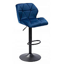 Барний стілець зі спинкою Bonro B-087 велюр синє з чорною основою для кухні, бару, салону, ресторану, фото 2