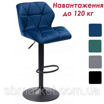 Барний стілець зі спинкою Bonro B-087 велюр синє з чорною основою для кухні, бару, салону, ресторану, фото 1