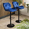 Барний стілець зі спинкою Bonro B-087 велюр синє з чорною основою для кухні, бару, салону, ресторану, фото 10