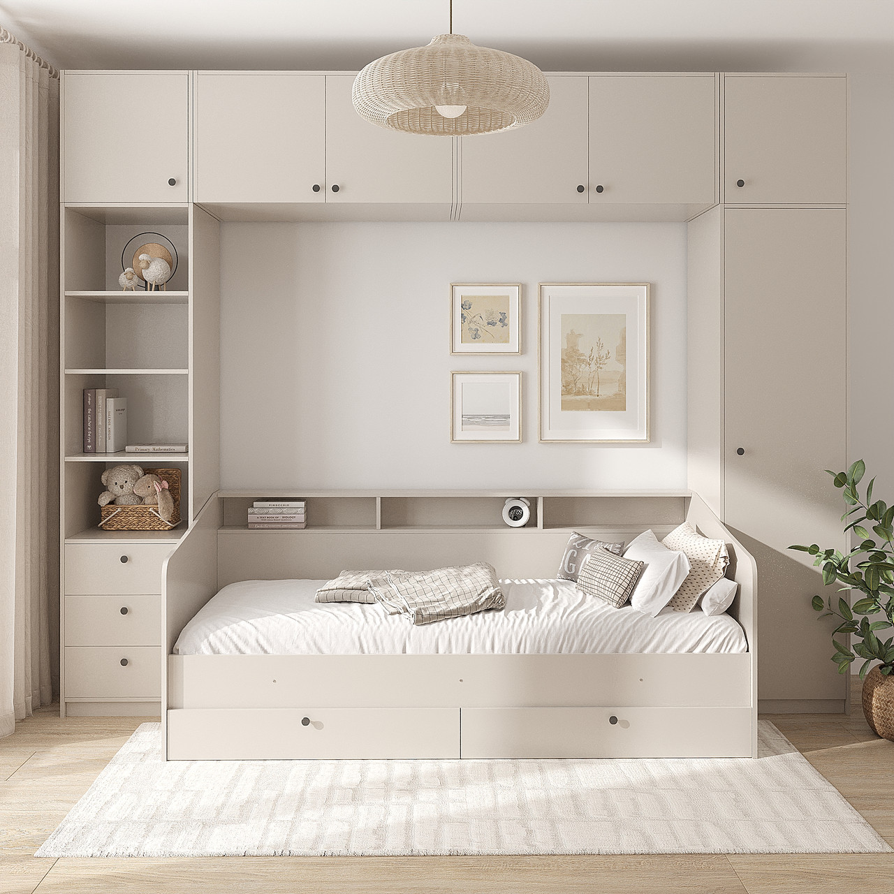 Стінка з ліжком в дитячу кімнату: Шафи, Ліжко 200х90, Навісні антресолі  Кашемір, фото 1