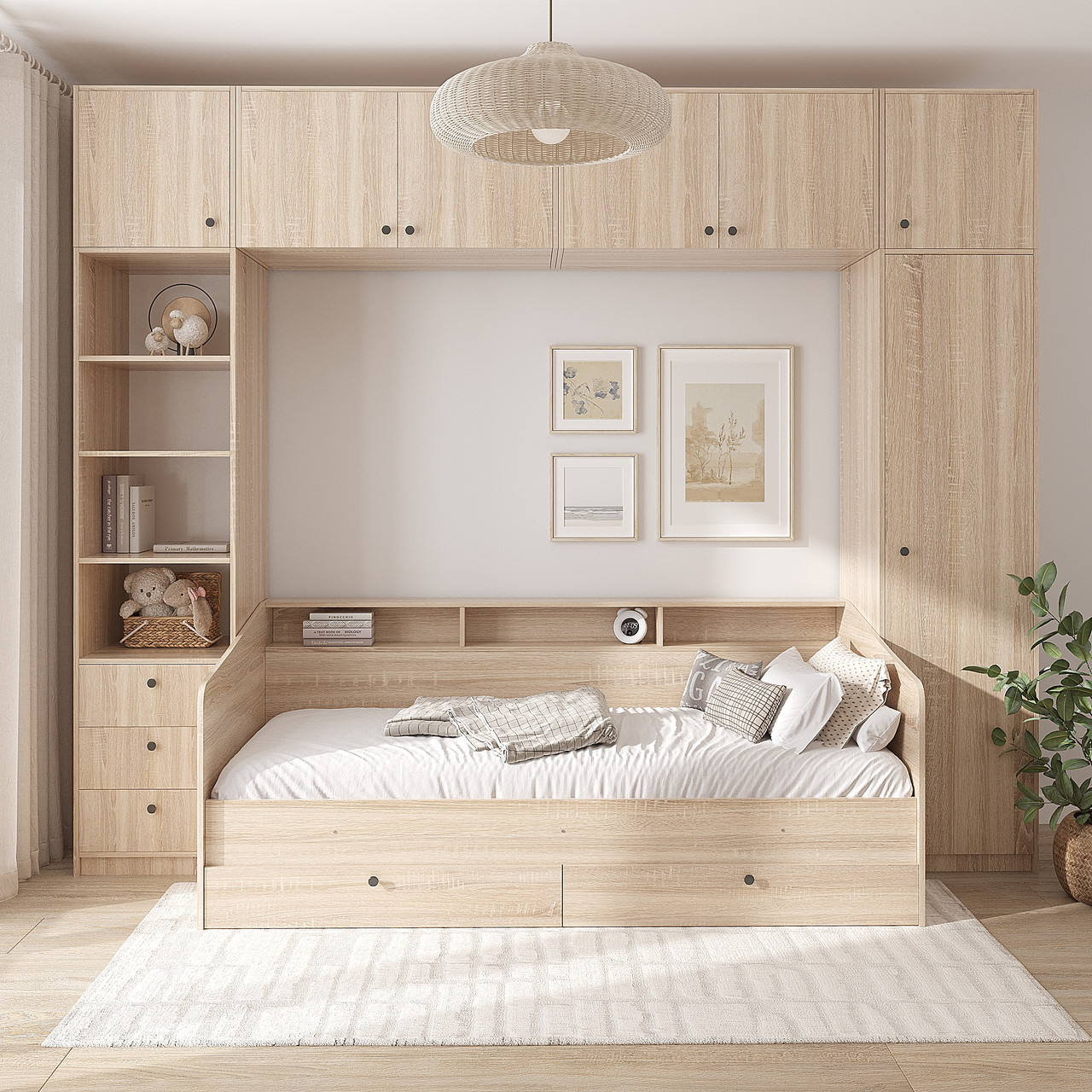 Модульна стінка з ліжком 200х90 Дуб Сонома, фото 1