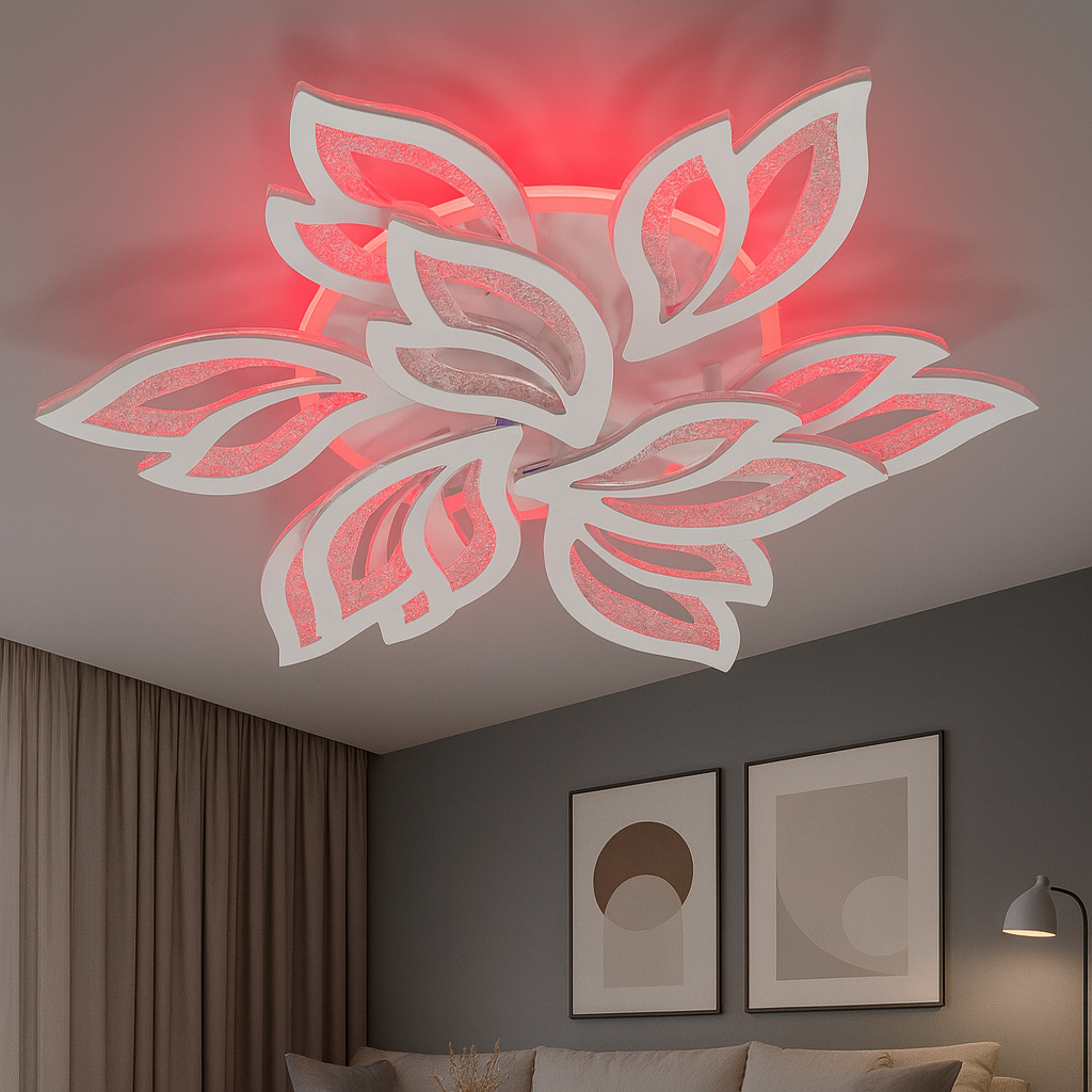 Світлодіодна Led-люстра до 20 м² з пультом на 9 пелюстків у білому корпусі 140 Вт, фото 1