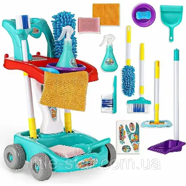 Дитячий набір для прибирання 667-33-35, візок, щітки, відро, совок