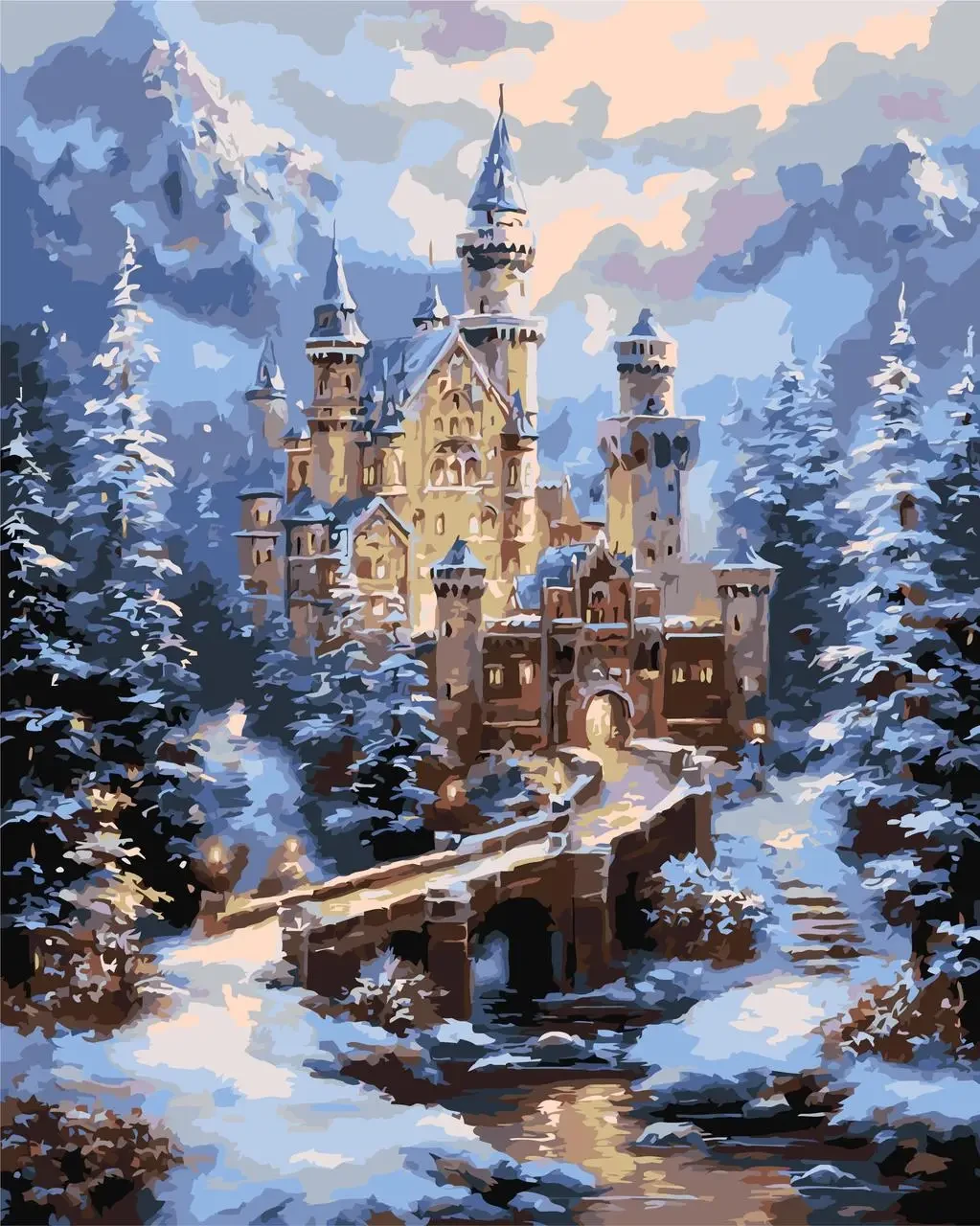 Картина за номерами 40х50 см Пейзаж. Замок у зимових горах Орігамі LW3553, фото 1