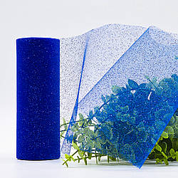 Фатин у рулонах з напиленням / колір синій + сині блискітки / ширина 14 см / у рулоні 9 метрів