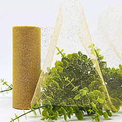 Фатин у рулонах з напиленням / колір золотий + золоті блискітки / ширина 14 см / у рулоні 9 метрів