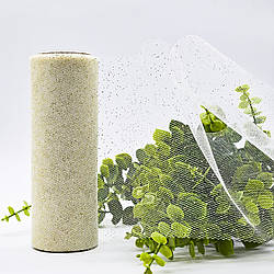 Фатин у рулонах з напиленням / колір крем + золоті блискітки / ширина 14 см / у рулоні 9 метрів