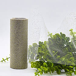 Фатин у рулонах з напиленням / колір сірий + золоті блискітки / ширина 14 см / у рулоні 9 метрів