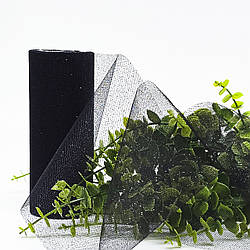 Фатин у рулонах з напиленням / колір чорний + срібні блискітки / ширина 14 см / у рулоні 9 метрів