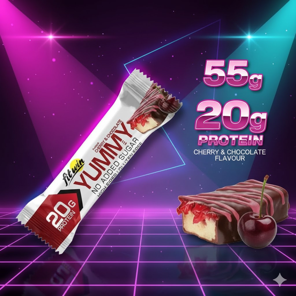 Батончик FitWin YUMMY Bar 36% no added sugar, 55 грамів — Шоколад-вишня