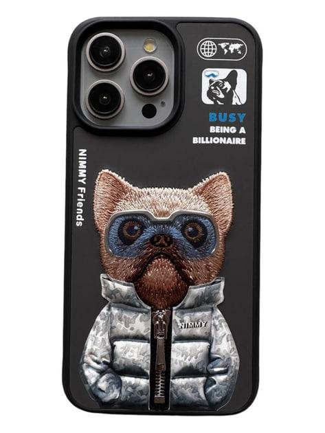 Чохол TPU+PC Nimmy 3D with Metal Buttons для iPhone 15 Dog Black, фото 1