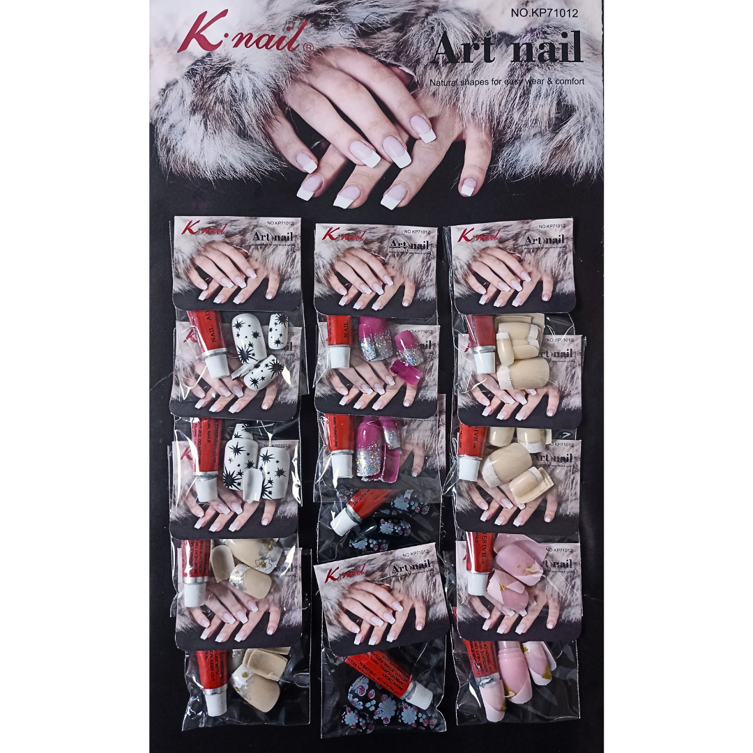 Нігті накладні з дизайном K · Nail Art Nail Natural з клеєм, упаковка 12 штук № 001, фото 1