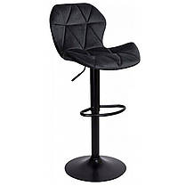 Барний стілець зі спинкою Bonro B-087 велюр чорний з чорною основою для кухні, бару, салону, ресторану, фото 3