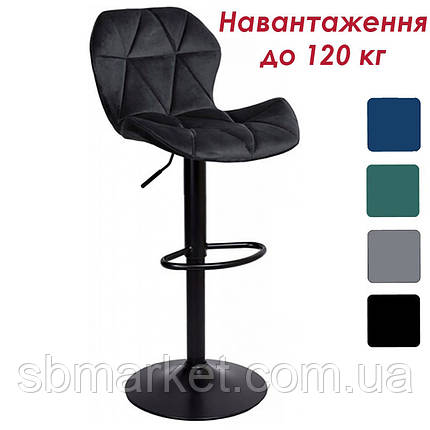 Барний стілець зі спинкою Bonro B-087 велюр чорний з чорною основою для кухні, бару, салону, ресторану, фото 1