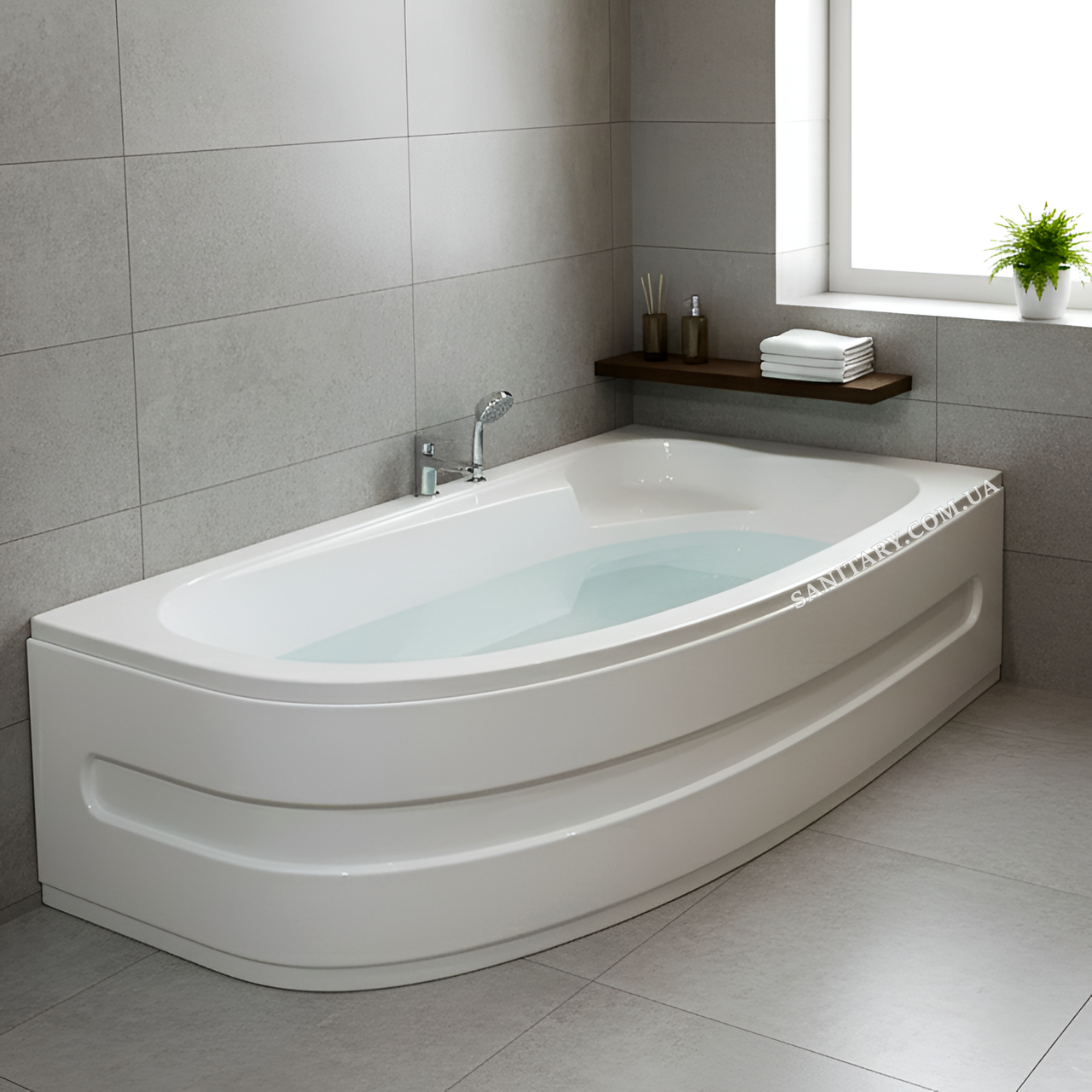 Ванна акрилова Ko&Po 4038 170х100х55 см асиметрична права з панеллю та ніжками, фото 1