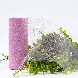 Фатин у рулонах з напиленням / колір рожевий + рожеві блискітки / ширина 14 см / у рулоні 9 метрів