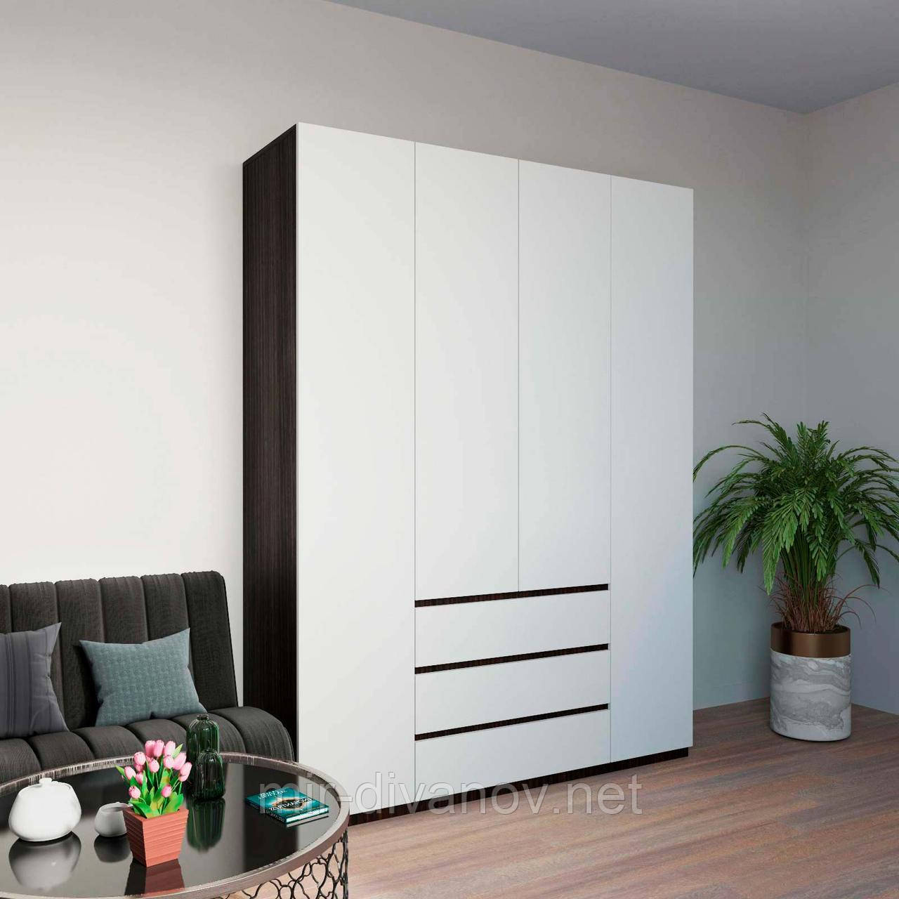 Шафа для одягу без ручок 160см Венге+Білий, фото 1