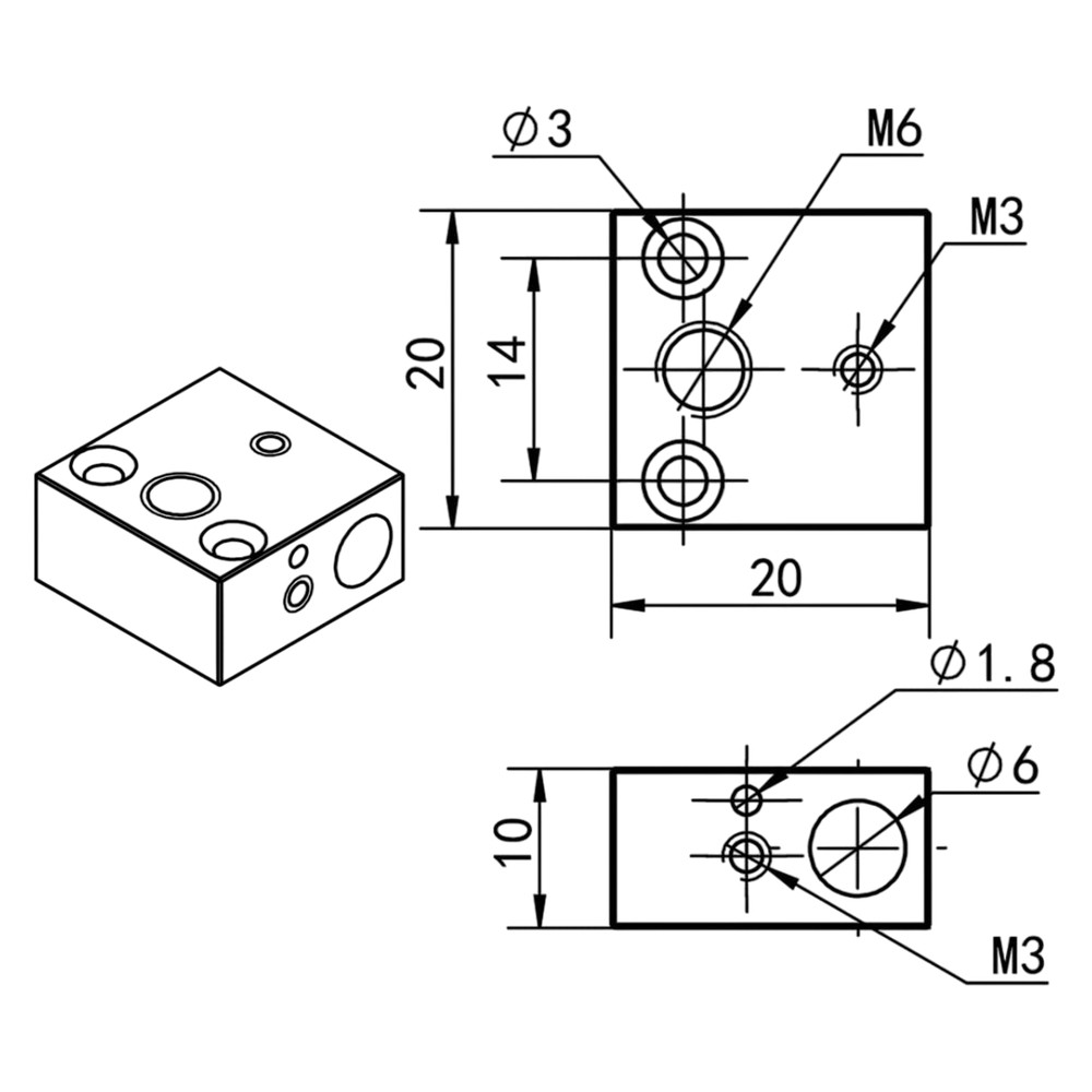 Хитблок (Heat block) для Creality Ender 5/ 5 Pro/ 5 Plus/ CR10/ CR-10-S4/ CR-10-S5/ Латунный нагревательный блок 3D-принтера