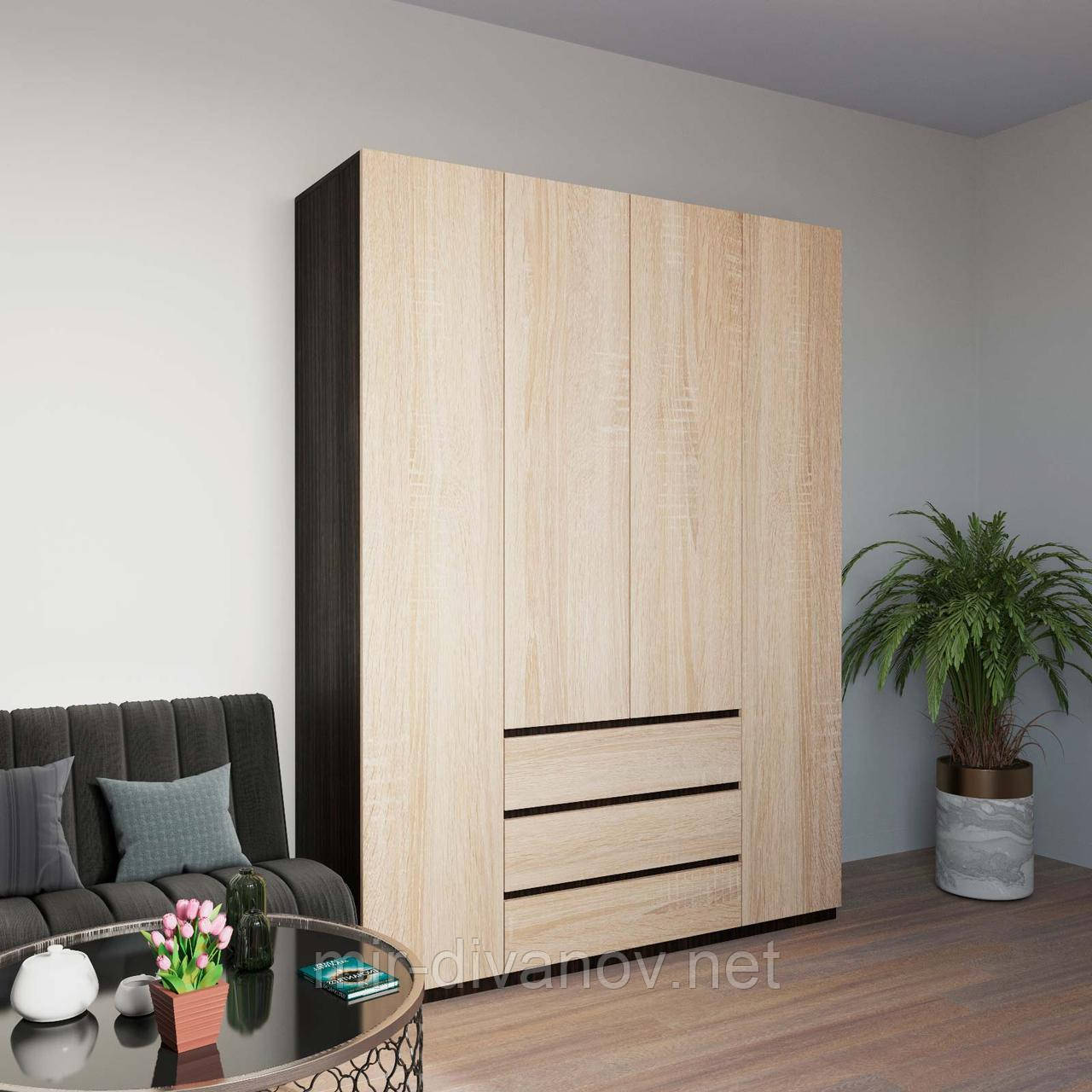 Шафа для одягу без ручок 160см Венге+сонома, фото 1