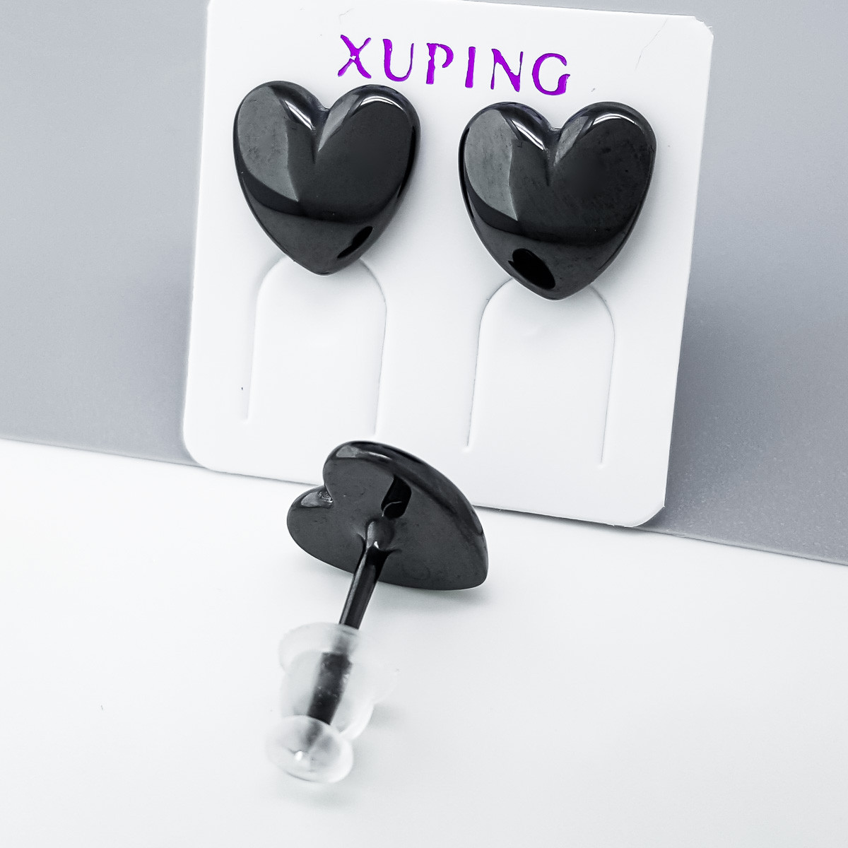 Сережки цвяшки Чорна кераміка Серце Xuping, фото 1