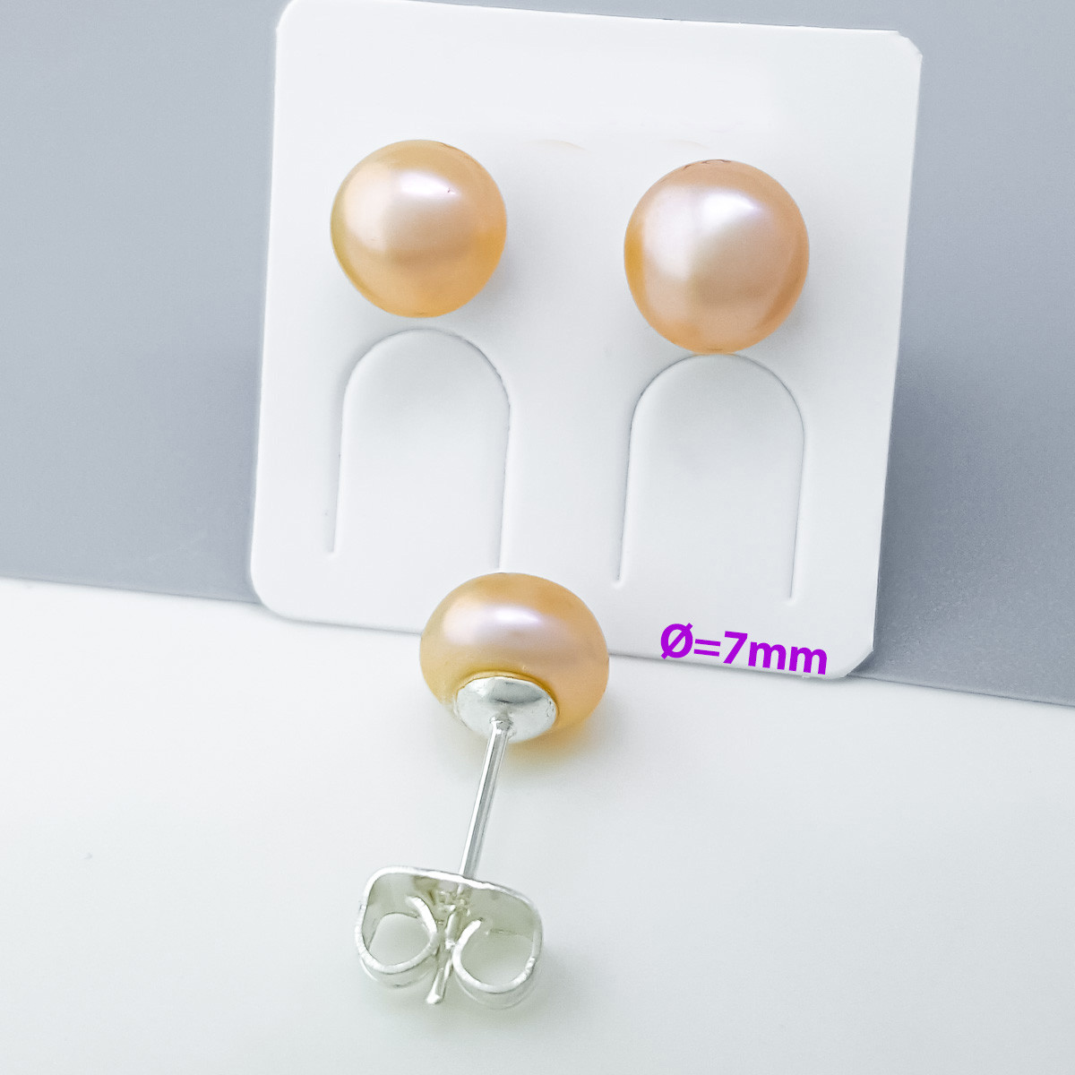 Сережки цвяшки Перлина 7мм, родій, фото 1