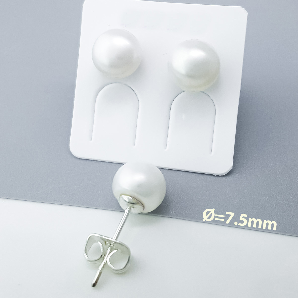 Сережки цвяшки Перлина 7.5 мм, родій, фото 1