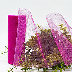 Фатин у рулонах з напиленням / колір малиновий + малинові блискітки / ширина 14 см / у рулоні 9 метрів