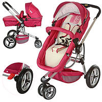Коляска дитяча трансформер 809-3 з надувними колесами (червоно-бежева)