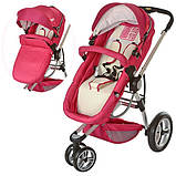 Коляска дитяча трансформер 809-3 з надувними колесами (червоно-бежева), фото 2