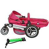 Коляска дитяча трансформер 809-3 з надувними колесами (червоно-бежева), фото 3