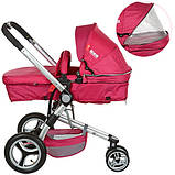 Коляска дитяча трансформер 809-3 з надувними колесами (червоно-бежева), фото 4