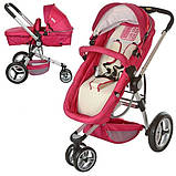 Коляска дитяча трансформер 809-3 з надувними колесами (червоно-бежева), фото 5