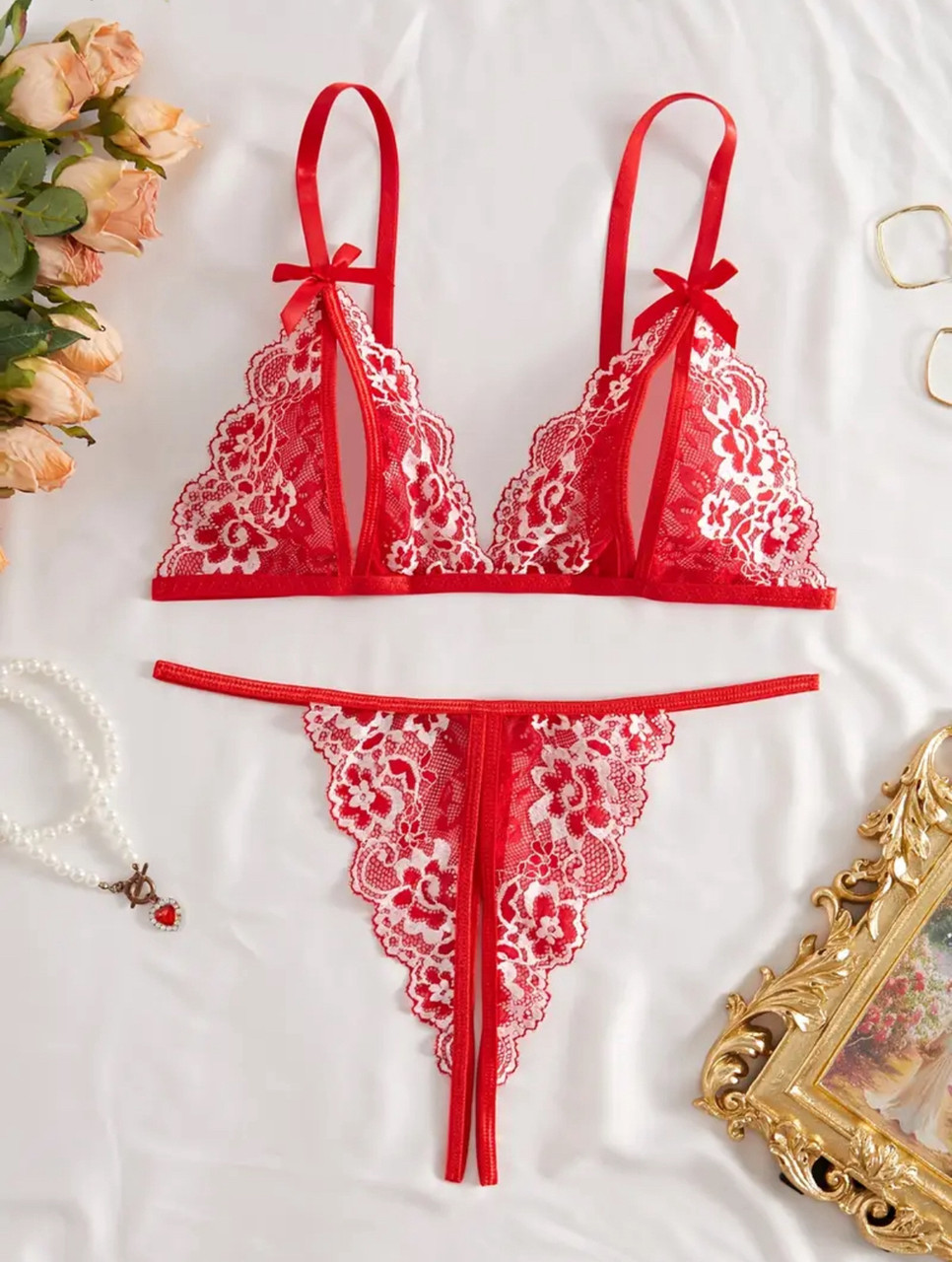 Комплект білизни з доступом (р.М, червоно-білий)