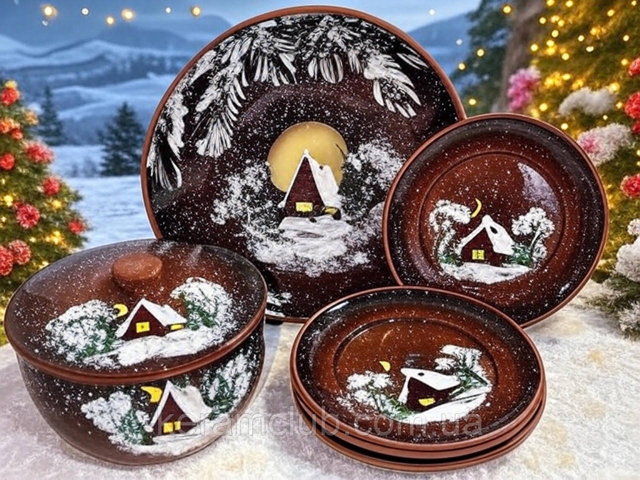 Набір глиняного посуду Зима 3 Керамклуб 4 персони