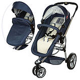 Коляска дитяча трансформер 809-4 з надувними колесами (синя), фото 3