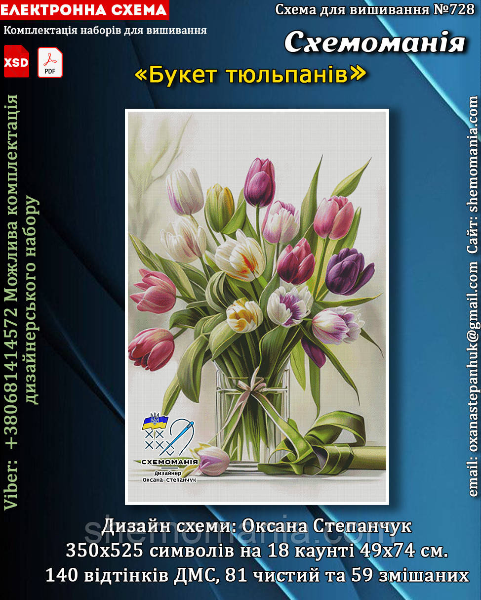 (Електронна)Схема для вишивання хрестиком або петитом: "Букет тюльпанів", фото 1