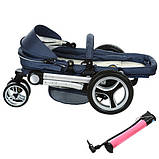 Коляска дитяча трансформер 809-4 з надувними колесами (синя), фото 5