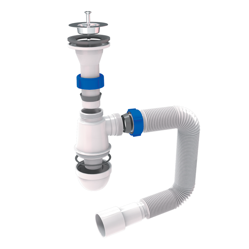 Сифон для раковини з випуском із неірж. сталі та гнучким відведенням 11⁄4"xØ32/50 мм TAU (9841753)