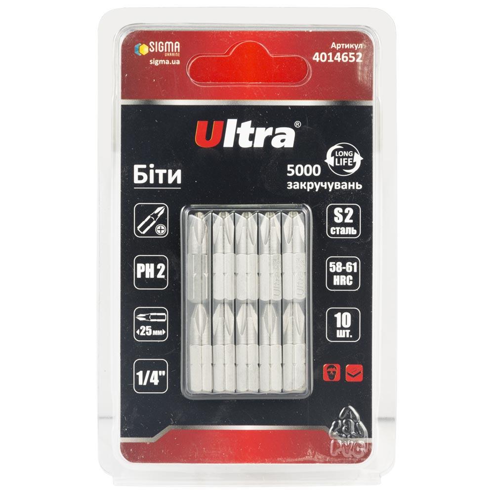 Біти PH2×25мм 1⁄4" 10 шт S2 (блістер) ULTRA (4014652)