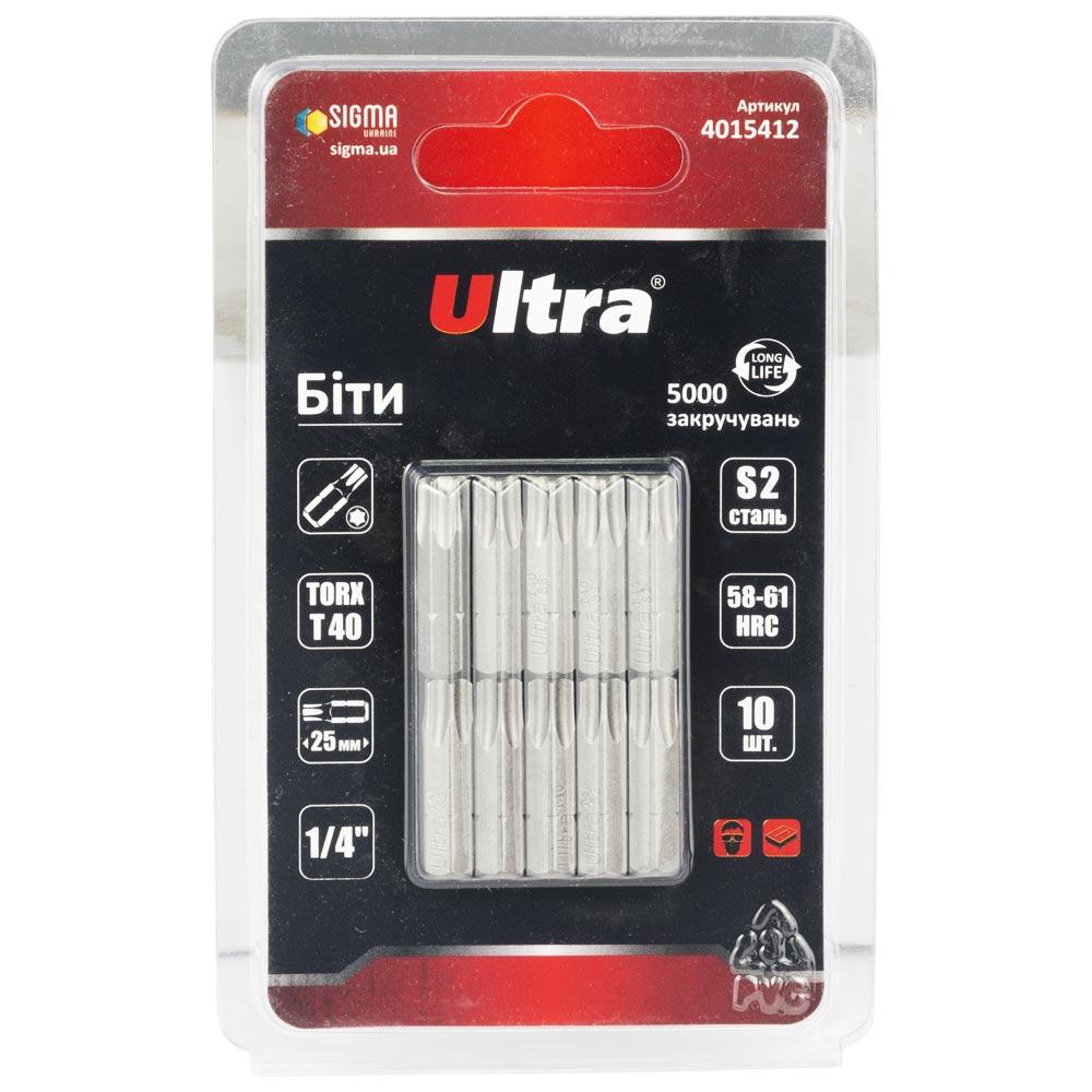 Біти викруткові TORX 40×25мм 1⁄4" 10 шт S2 (блістер) ULTRA (4015412)